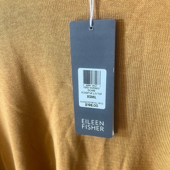 BNWT Eileen Fisher Splitback Scoop Neck Cotton Silk Sweater Top Size XS Ochre - Picture 5 of 10
